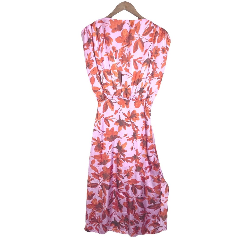VICI Pink Orange Floral Satin Sleeveless Midi Dress Small FD1075LP